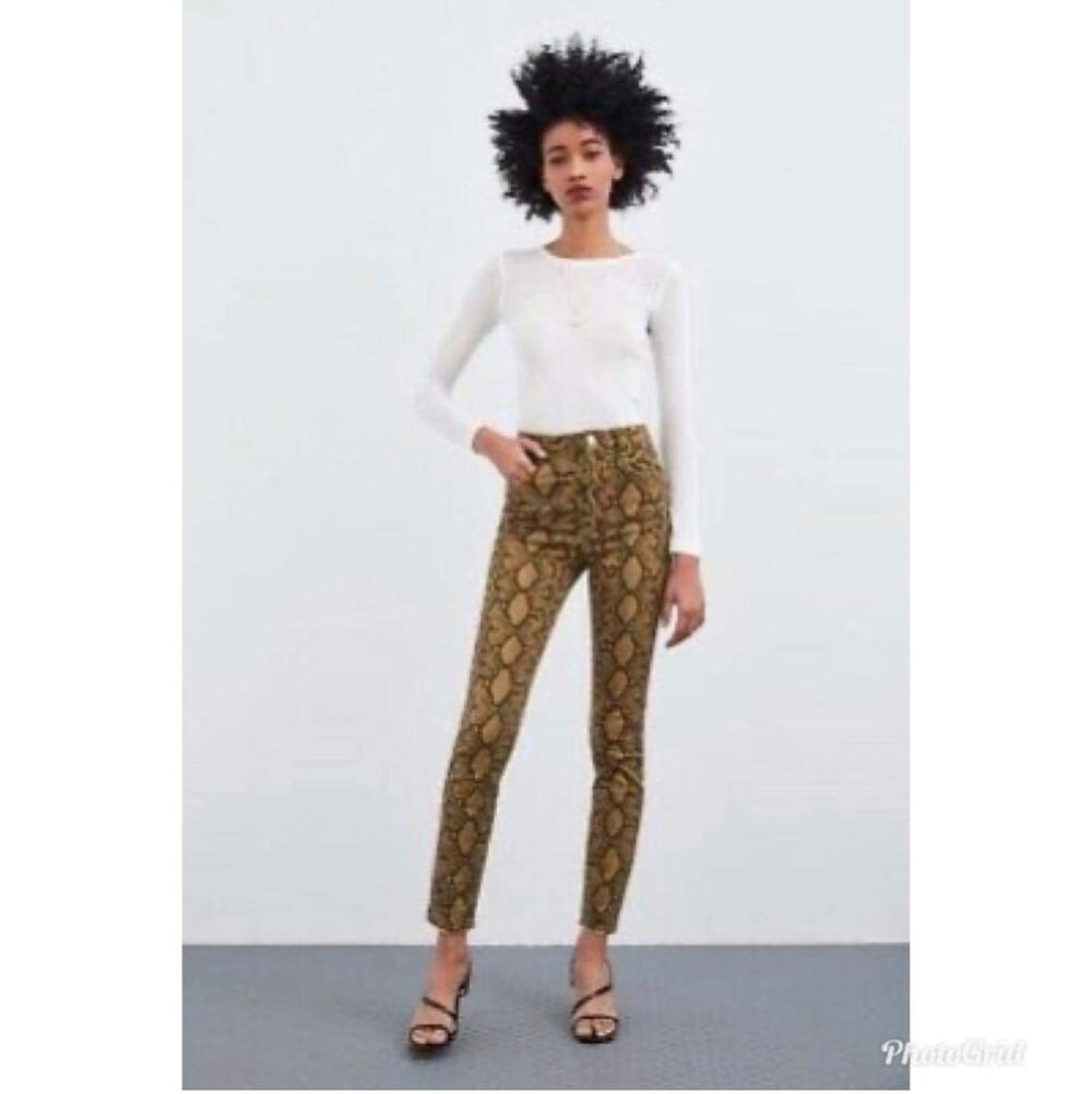 Zara Brown High Waist Snakeskin Print Skinny Jean Pants Size 4